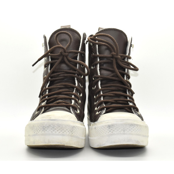 B2 Auth CONVERSE CHUCK TAYLOR Brown Leather Platform Hi Top Sneaker Shoes Sz 8.5 - Picture 4 of 7